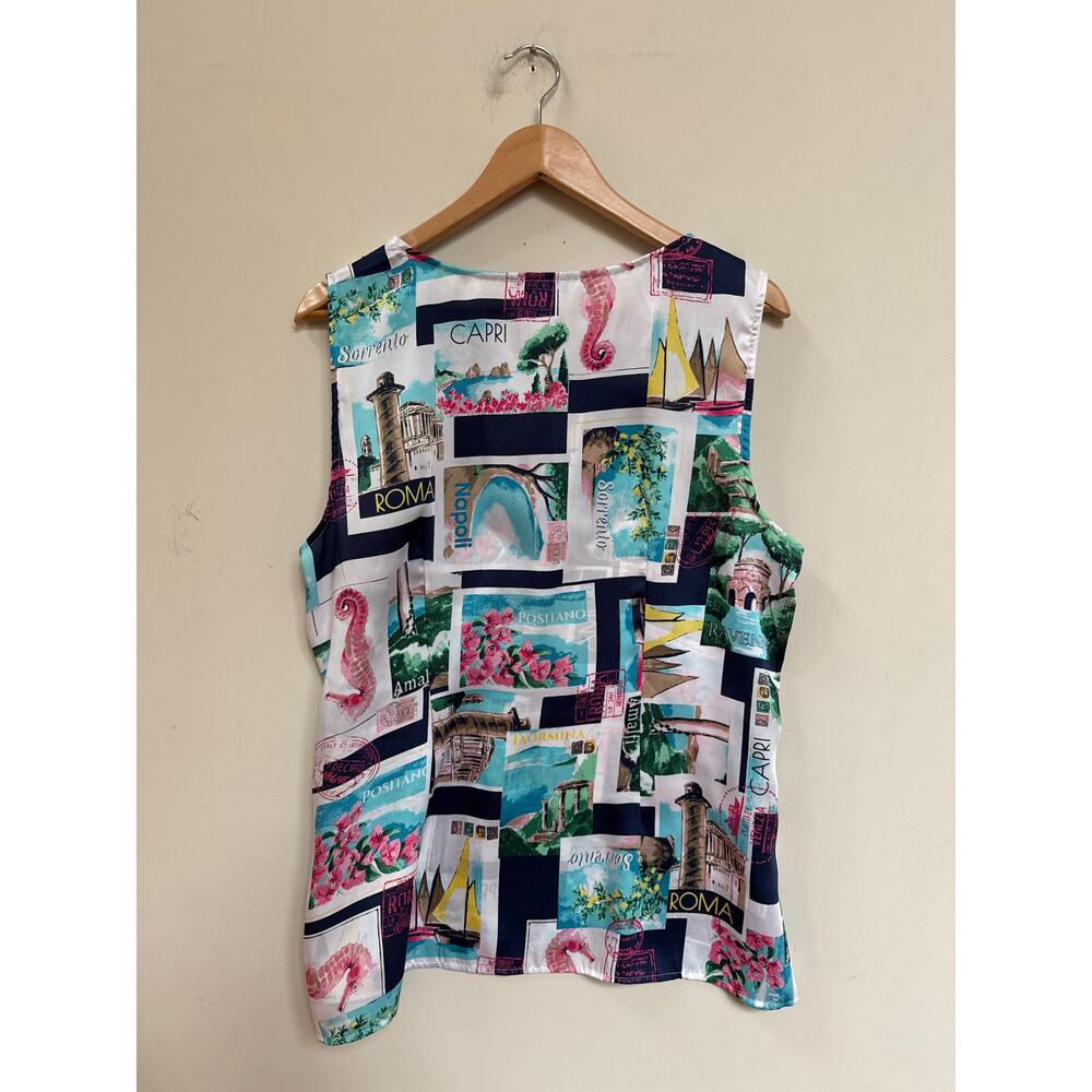 Talbots Sleeveless Italy Travel Postcard Print Blouse Tank Top Resort Travel XL - Picture 5 of 5